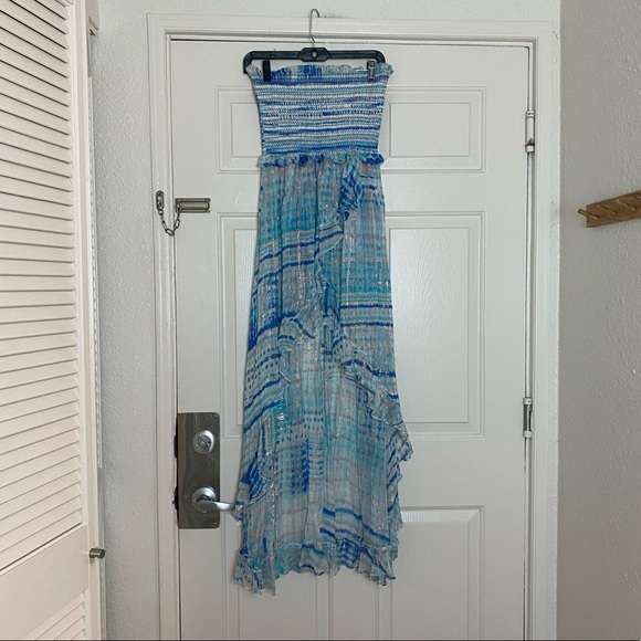 ROCOCO SAND Celine Maxi Dress in Blue Metallic Tie Dye Size Small - Picture 5 of 9
